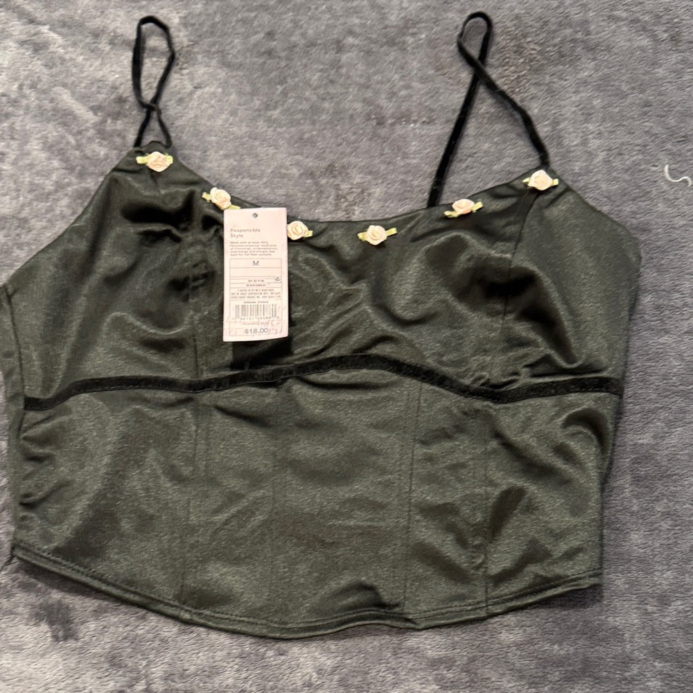 Wild Fable Black Camisole with Floral Accents